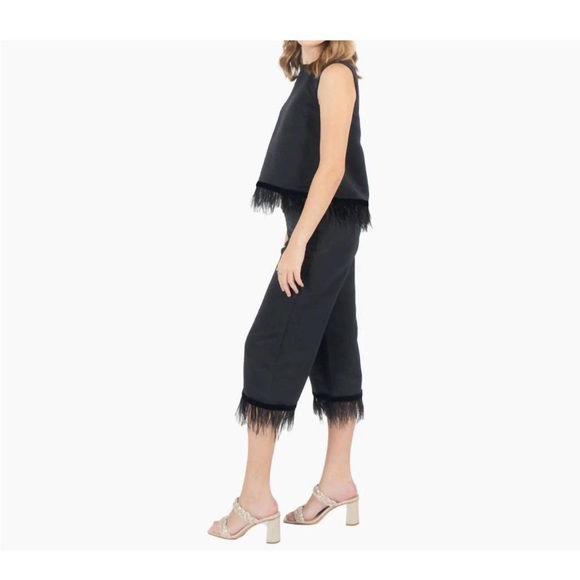 Emily McCarthy Elegant Black Feather Trim pants - Picture 3 of 3